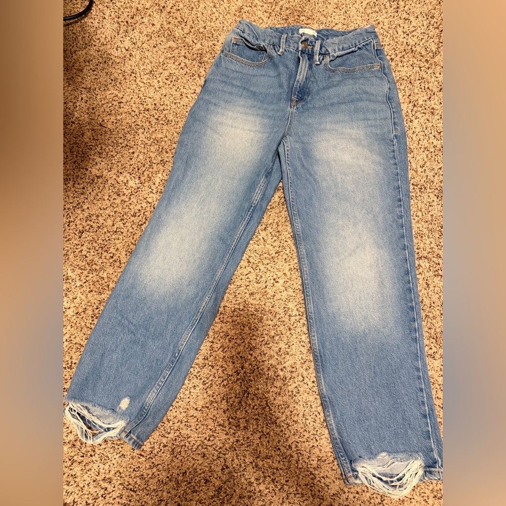 Good American Light Blue Distressed Straight Leg Jeans lightly used